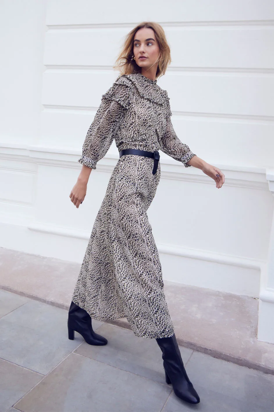 Polly Frill Dress - Leopard Geo