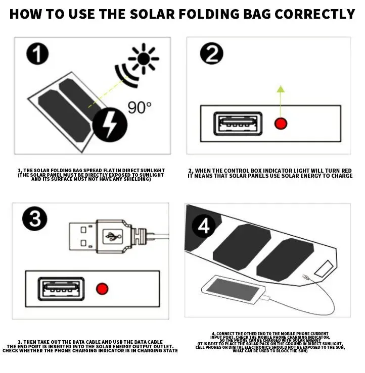 Portable Solar USB Charging Panel Outdoor Multifunctional Foldable 5V 1A USB Output Device Camping Charger w/ High Power Output