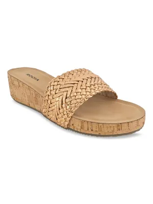 Rocia By Regal Rose Gold Women Woven Slider Wedges