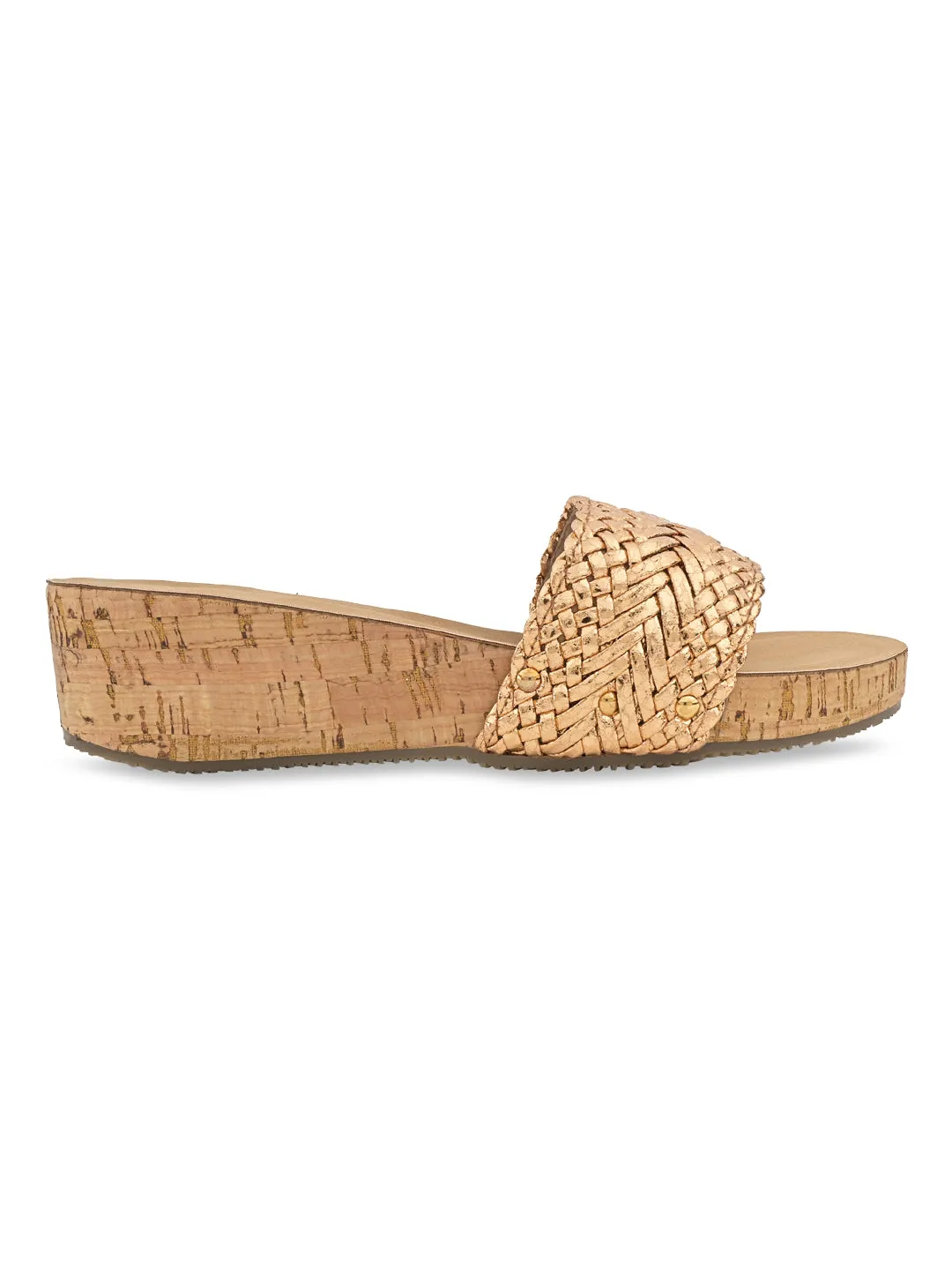 Rocia By Regal Rose Gold Women Woven Slider Wedges