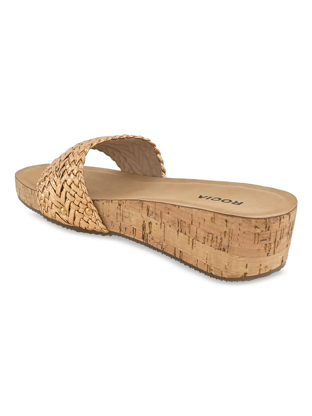 Rocia By Regal Rose Gold Women Woven Slider Wedges