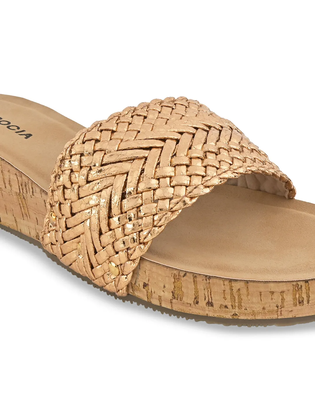 Rocia By Regal Rose Gold Women Woven Slider Wedges