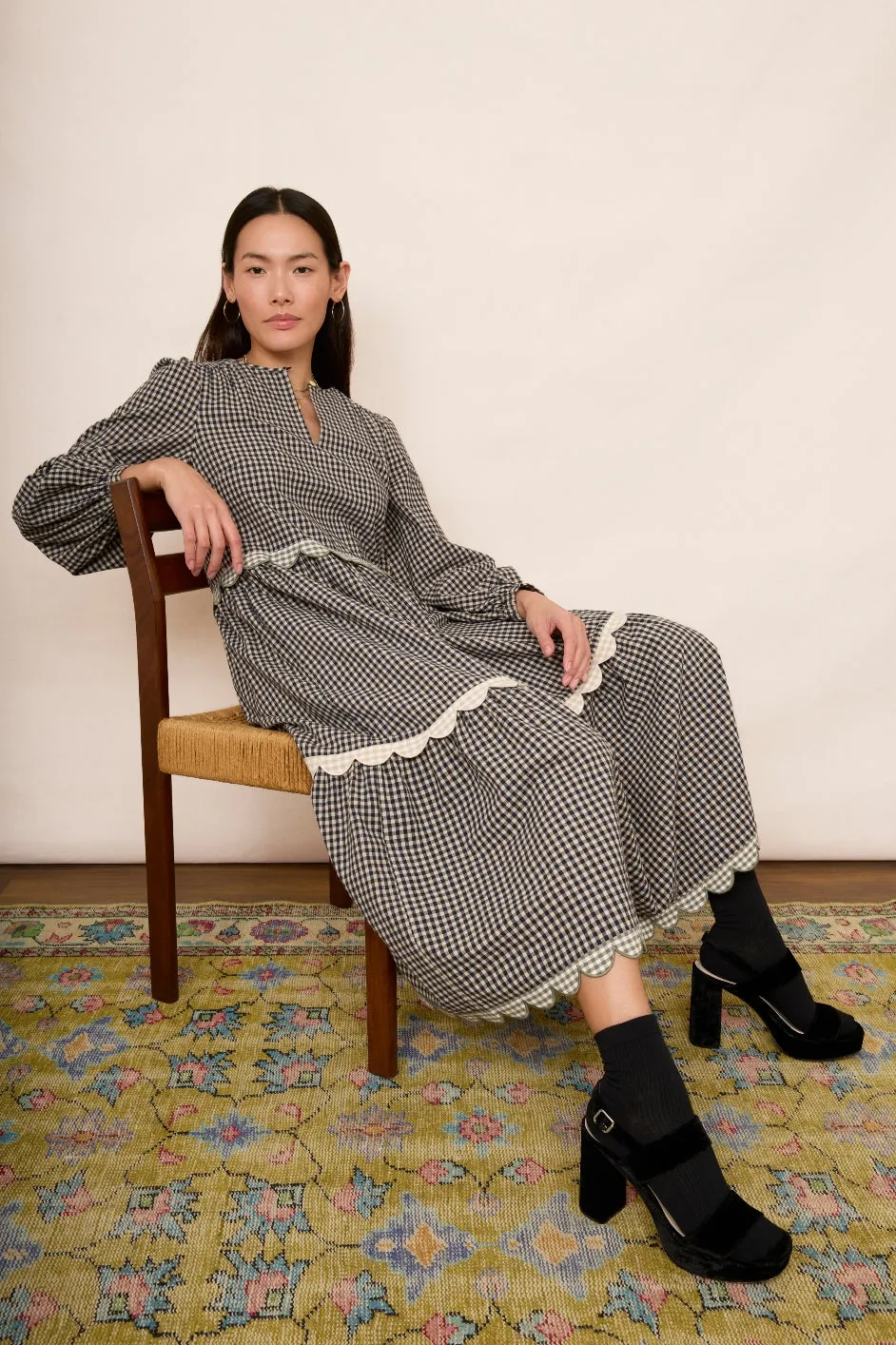 Selena Scallop Dress - Gingham