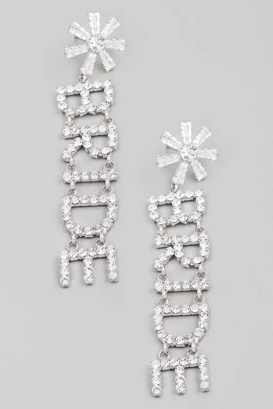 silver floral bride earrings