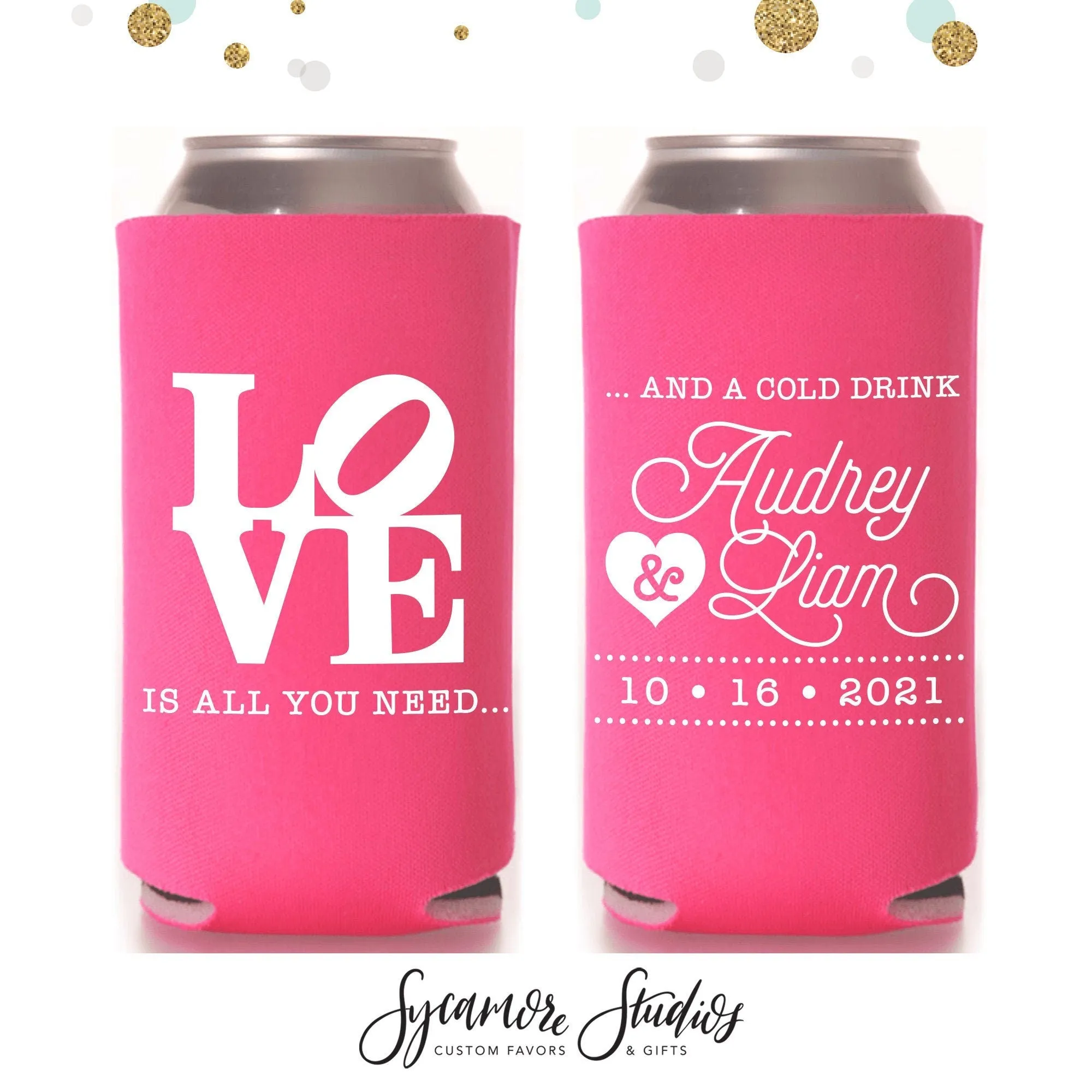 Slim 12oz Wedding Can Cooler #9S - All You Need Is Love