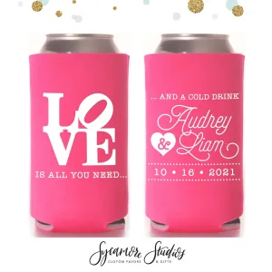 Slim 12oz Wedding Can Cooler #9S - All You Need Is Love