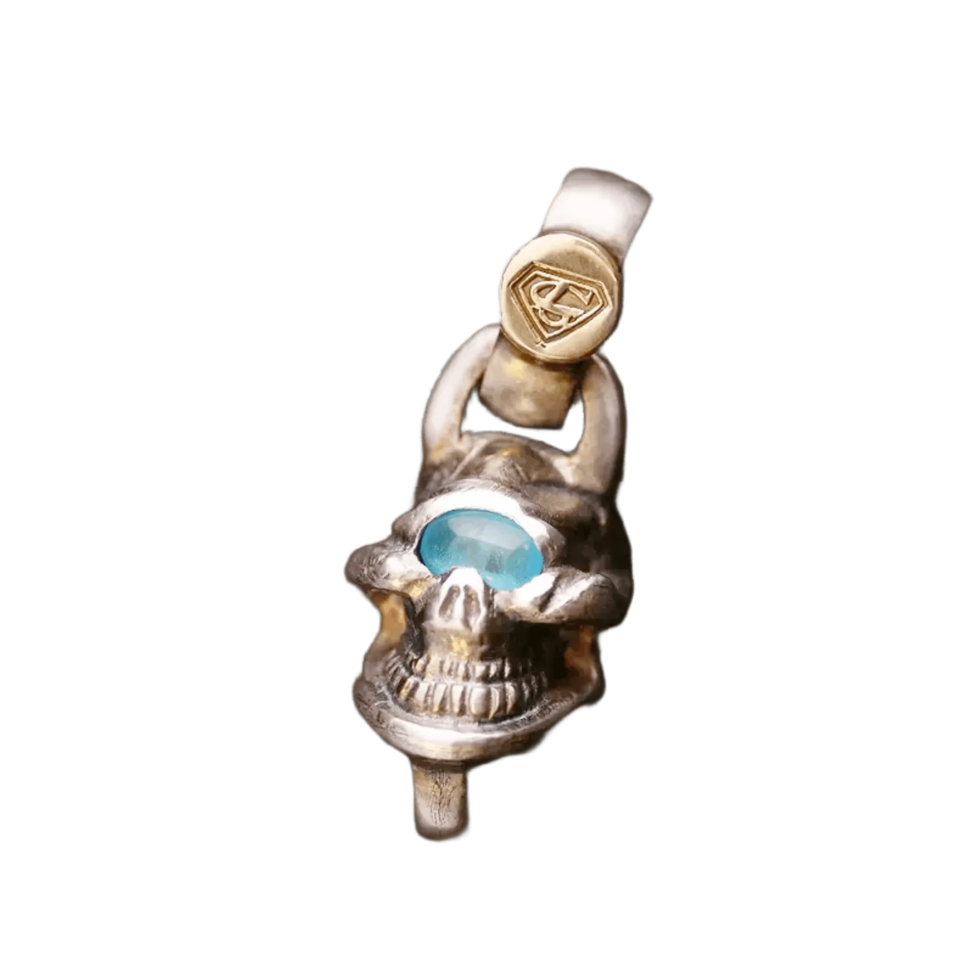 Stop Light Co Single Skull Top and Blue Topaz Eye with K18 Stamp