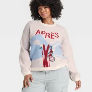 Target Holiday Crewneck Sweater A New Day Cream Blue Red Apres Ski Size XXL NWT