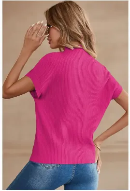 The Harriet Knit Short Sleeve Sweater in Pink