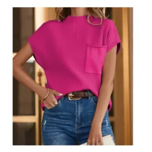 The Harriet Knit Short Sleeve Sweater in Pink