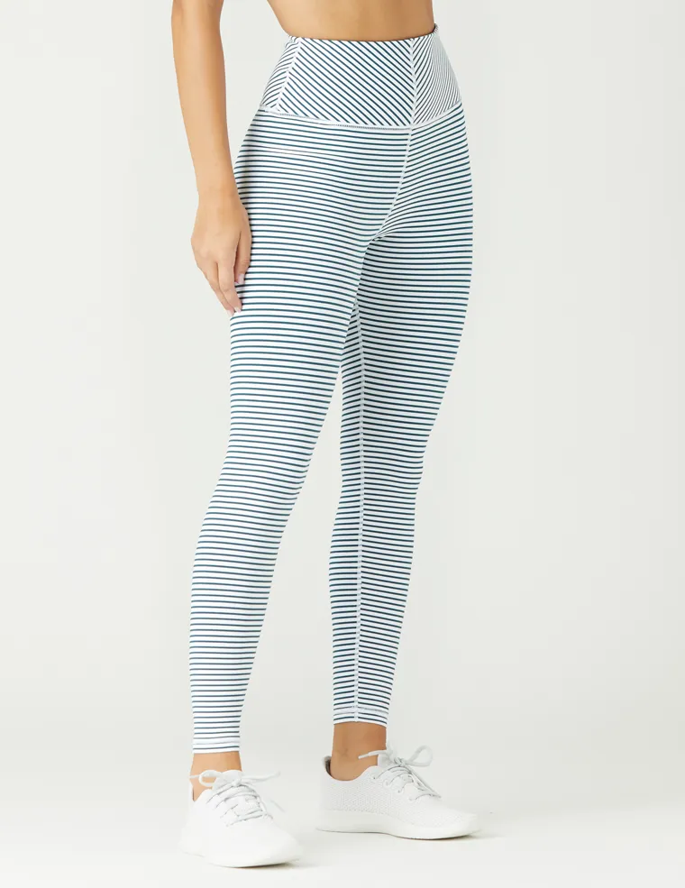 True Legging: White / Dark Teal Stripe