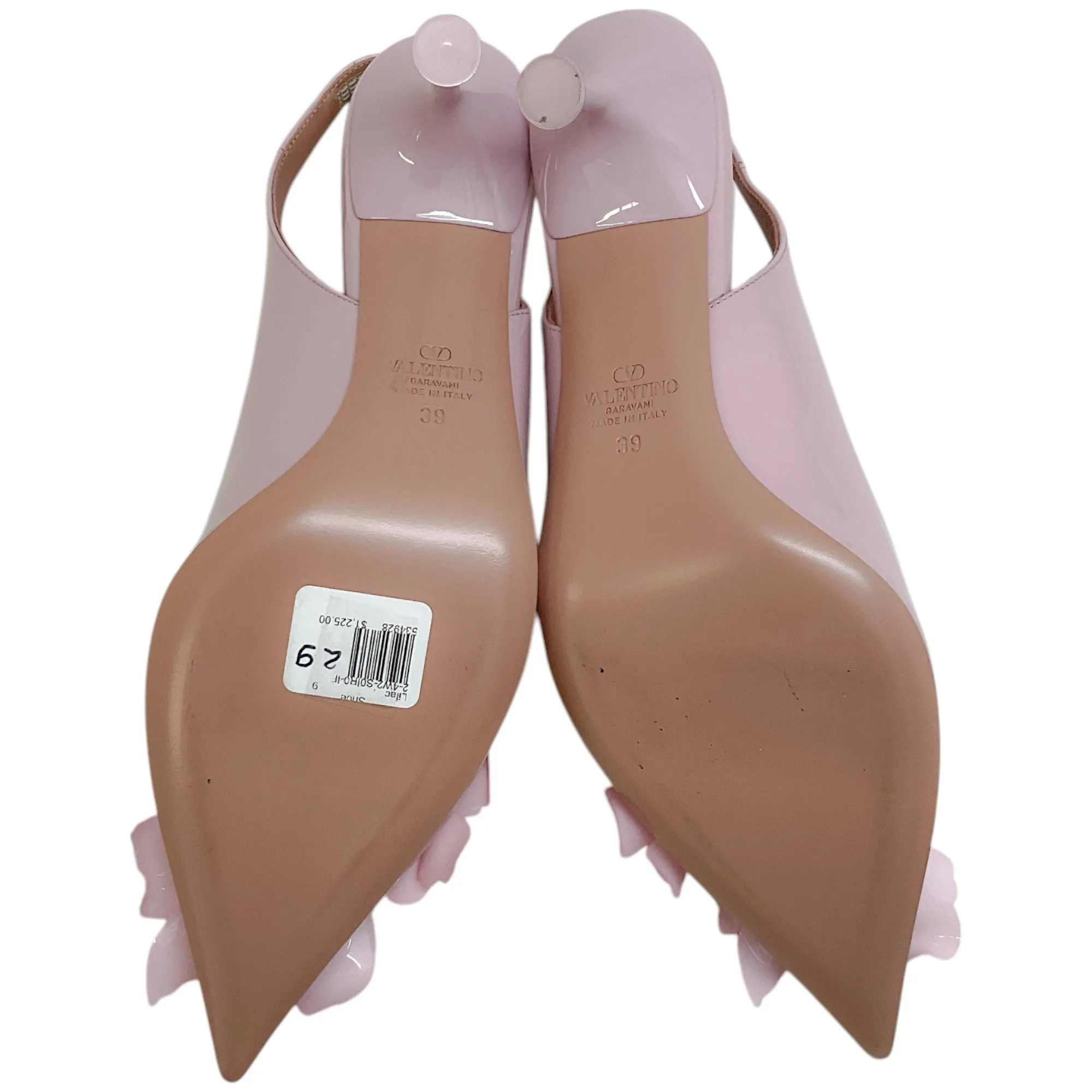 Valentino Light Pink Patent Slingback Pumps with Flower Details
