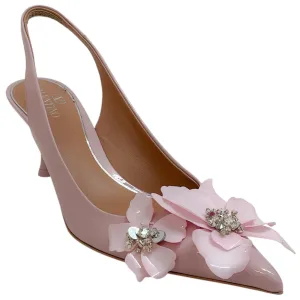 Valentino Light Pink Patent Slingback Pumps with Flower Details