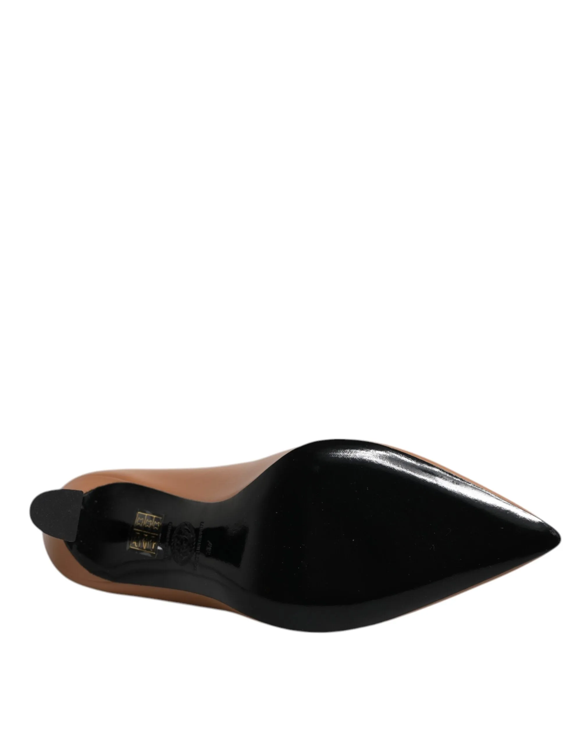 VERSACE Women Brown Pumps 100% Leather Crystal Embroidery Solid High Heels Shoes