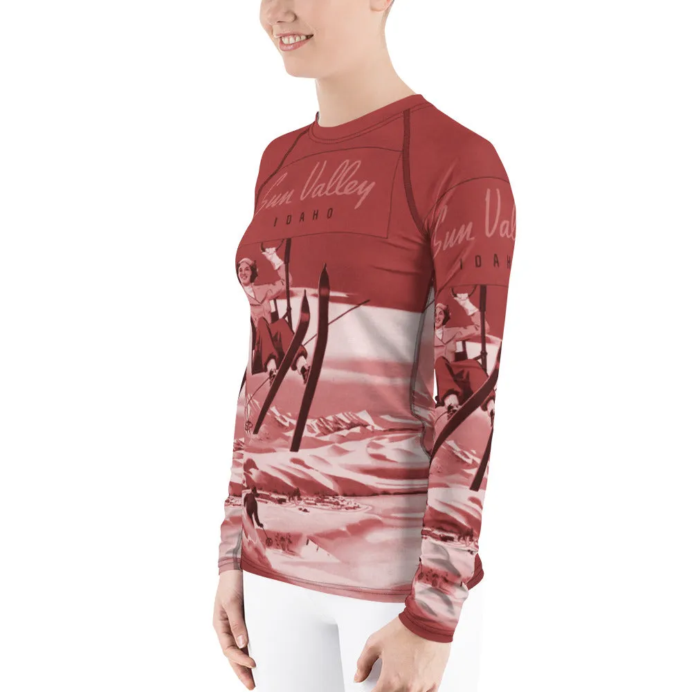 Vintage Sun Valley Skier Terra Cotta Women's Long Sleeve Top