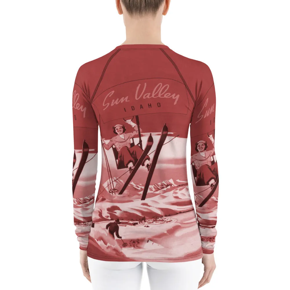 Vintage Sun Valley Skier Terra Cotta Women's Long Sleeve Top