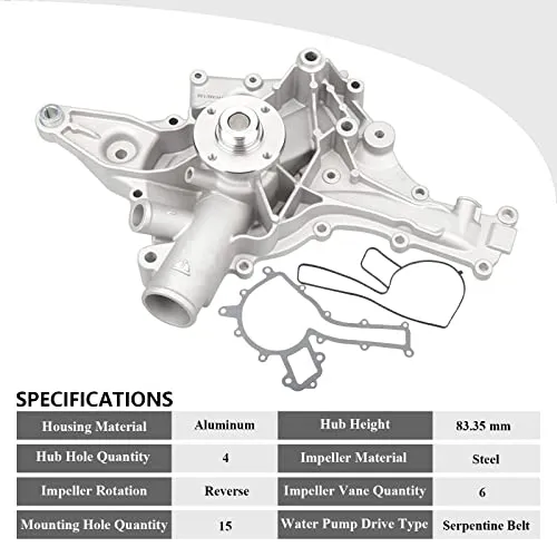 VIPCAR 44082 Professional Water Pump for Mercedes-Benz 2001-05 C240, 98-00 C280, 1998-05 C(E/ML/CLK/SLK)320, 2003-06 S/ML350, 1998-06 S(E/ML/CLK)430, 1998-06 S(E/G/R/ML/SL/CL/CLK)500, 04-08 Crossfire