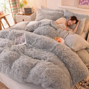 Warm Plush Long Hair Fuzzy Duvet Cover Set