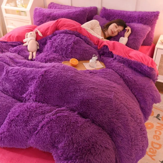 Warm Plush Long Hair Fuzzy Duvet Cover Set