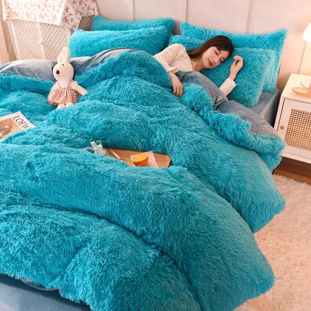 Warm Plush Long Hair Fuzzy Duvet Cover Set