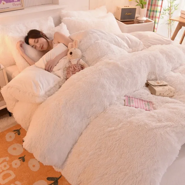 Warm Plush Long Hair Fuzzy Duvet Cover Set