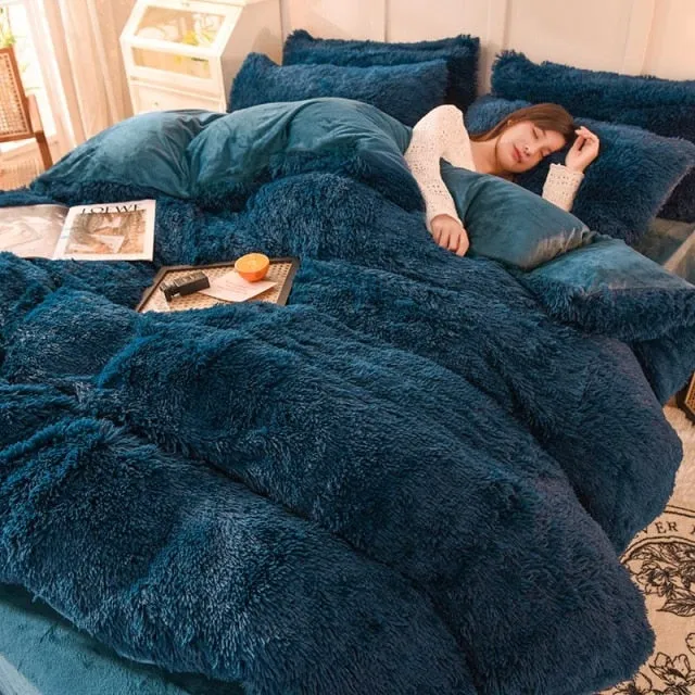 Warm Plush Long Hair Fuzzy Duvet Cover Set