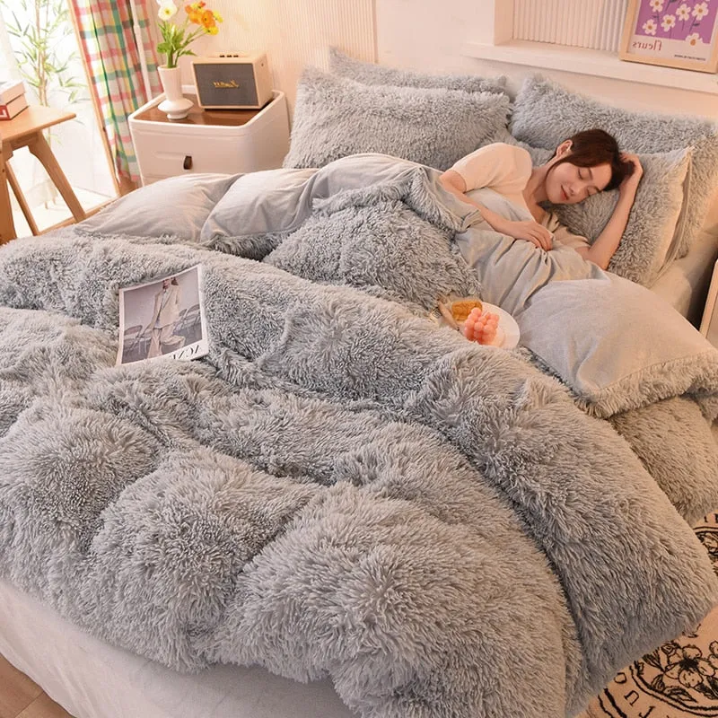 Warm Plush Long Hair Fuzzy Duvet Cover Set