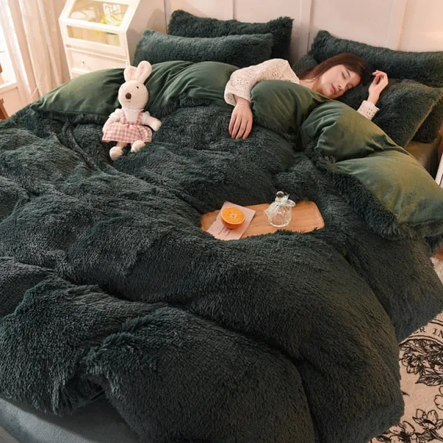 Warm Plush Long Hair Fuzzy Duvet Cover Set
