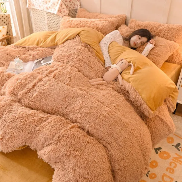 Warm Plush Long Hair Fuzzy Duvet Cover Set