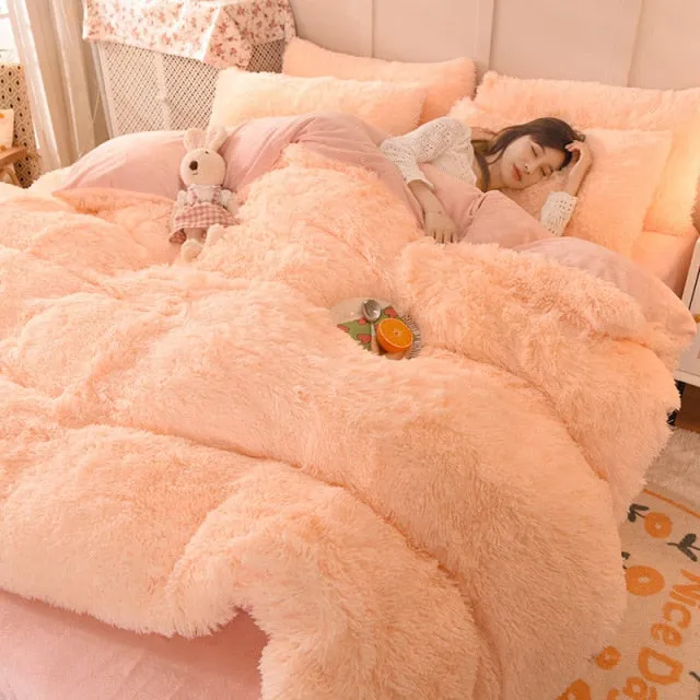Warm Plush Long Hair Fuzzy Duvet Cover Set
