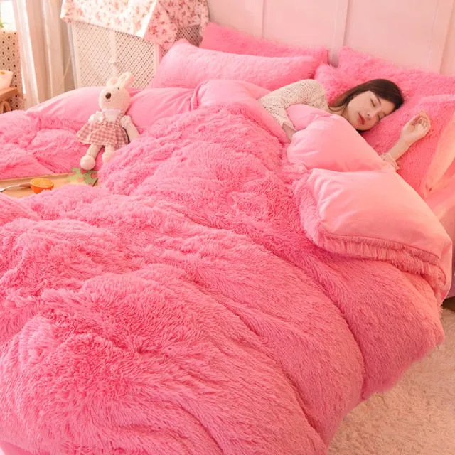 Warm Plush Long Hair Fuzzy Duvet Cover Set