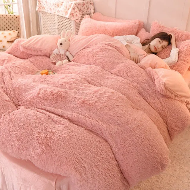Warm Plush Long Hair Fuzzy Duvet Cover Set