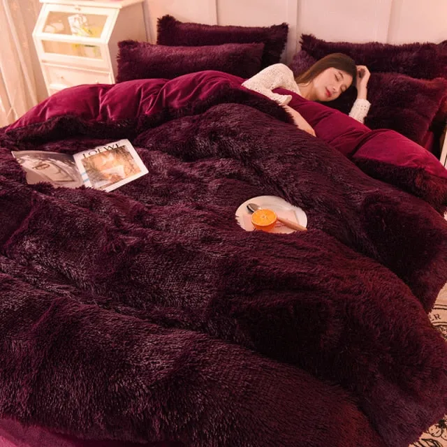 Warm Plush Long Hair Fuzzy Duvet Cover Set