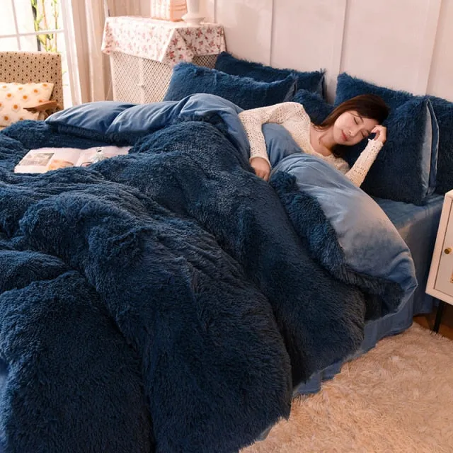Warm Plush Long Hair Fuzzy Duvet Cover Set