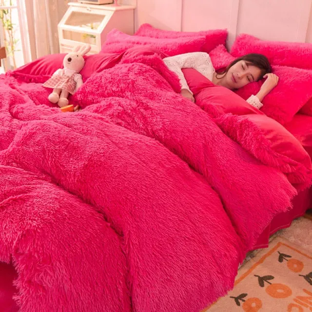 Warm Plush Long Hair Fuzzy Duvet Cover Set