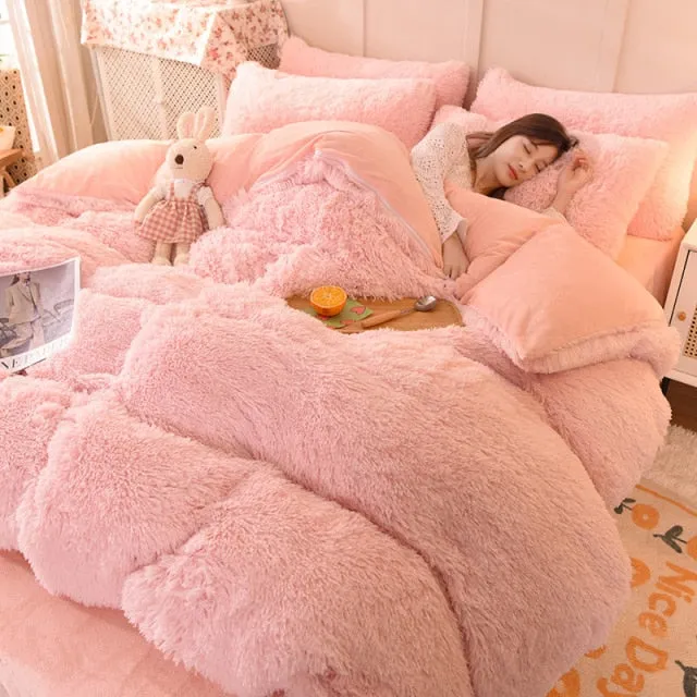 Warm Plush Long Hair Fuzzy Duvet Cover Set