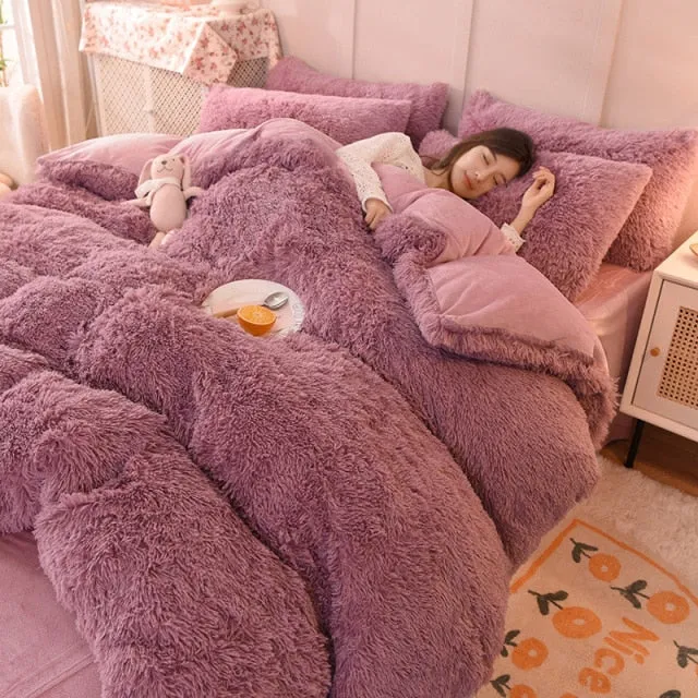 Warm Plush Long Hair Fuzzy Duvet Cover Set