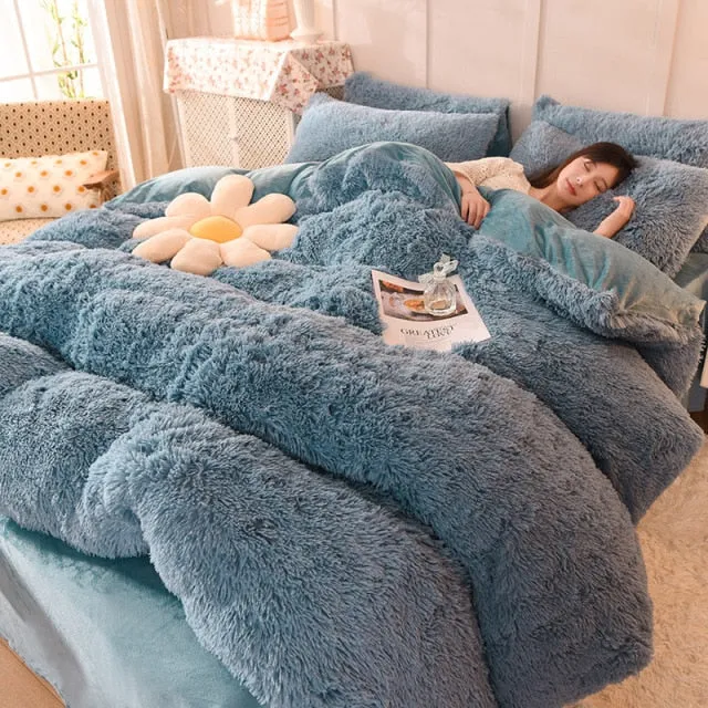 Warm Plush Long Hair Fuzzy Duvet Cover Set