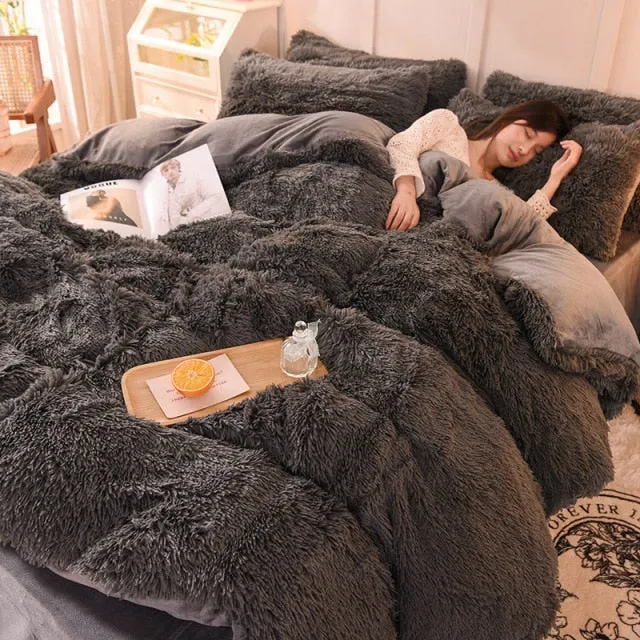 Warm Plush Long Hair Fuzzy Duvet Cover Set