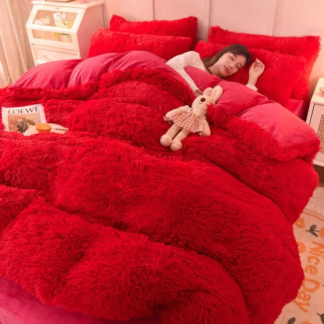 Warm Plush Long Hair Fuzzy Duvet Cover Set