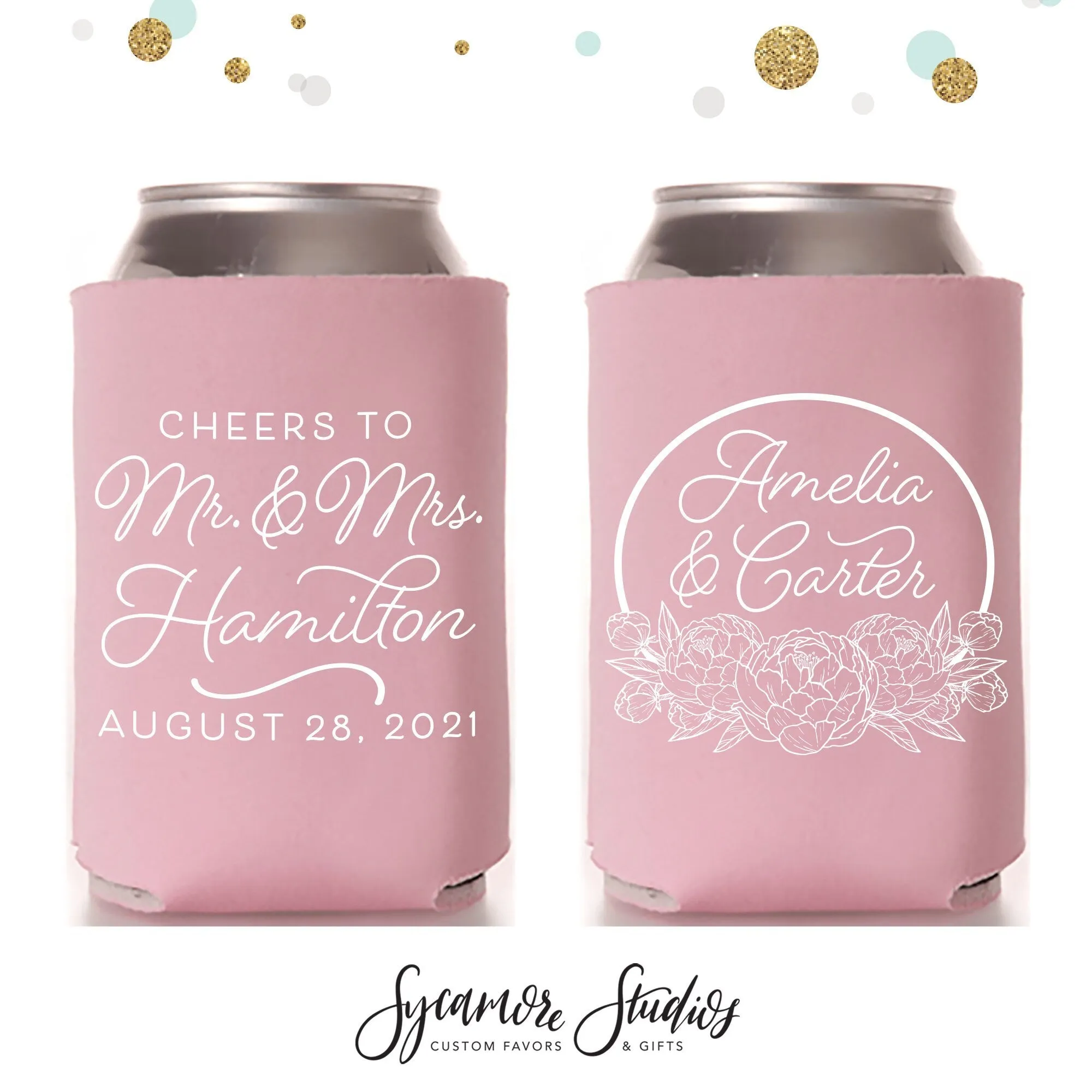 Wedding Can Cooler #155R - Cheers to The Mr and Mrs