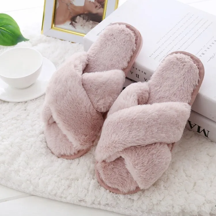 Winter Women House Slippers Faux Fur Home Furry Slippers