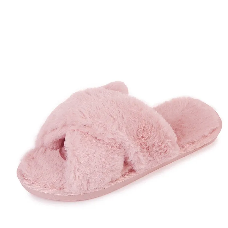 Winter Women House Slippers Faux Fur Home Furry Slippers