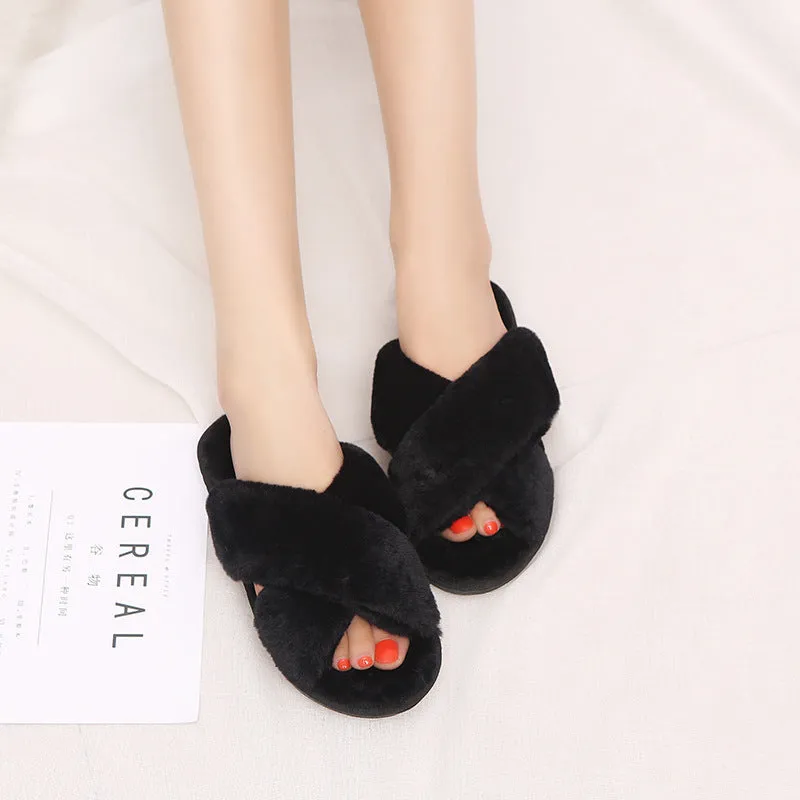 Winter Women House Slippers Faux Fur Home Furry Slippers