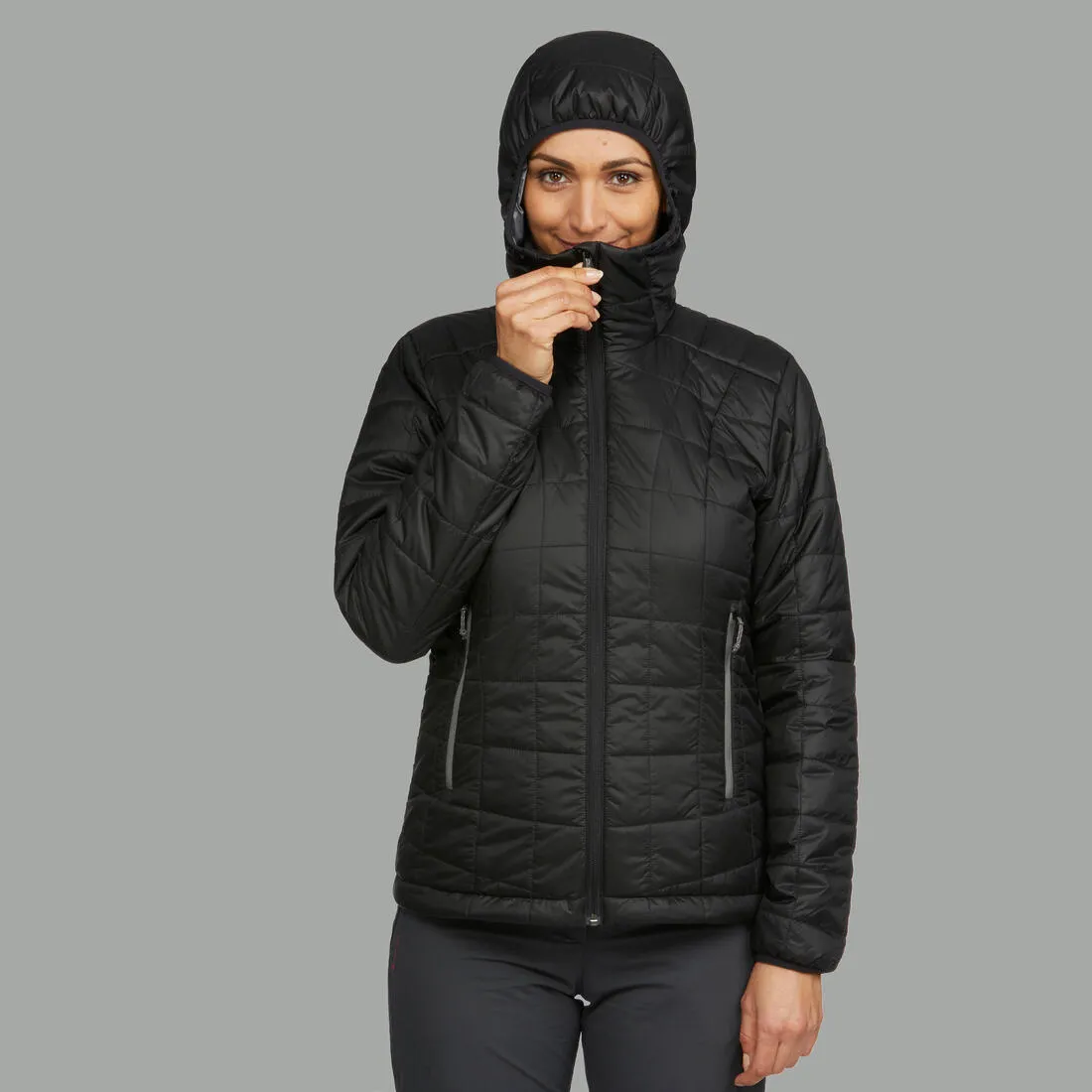 Women's Mountain Trekking Hooded Padded Jacket TREK 100 - Black