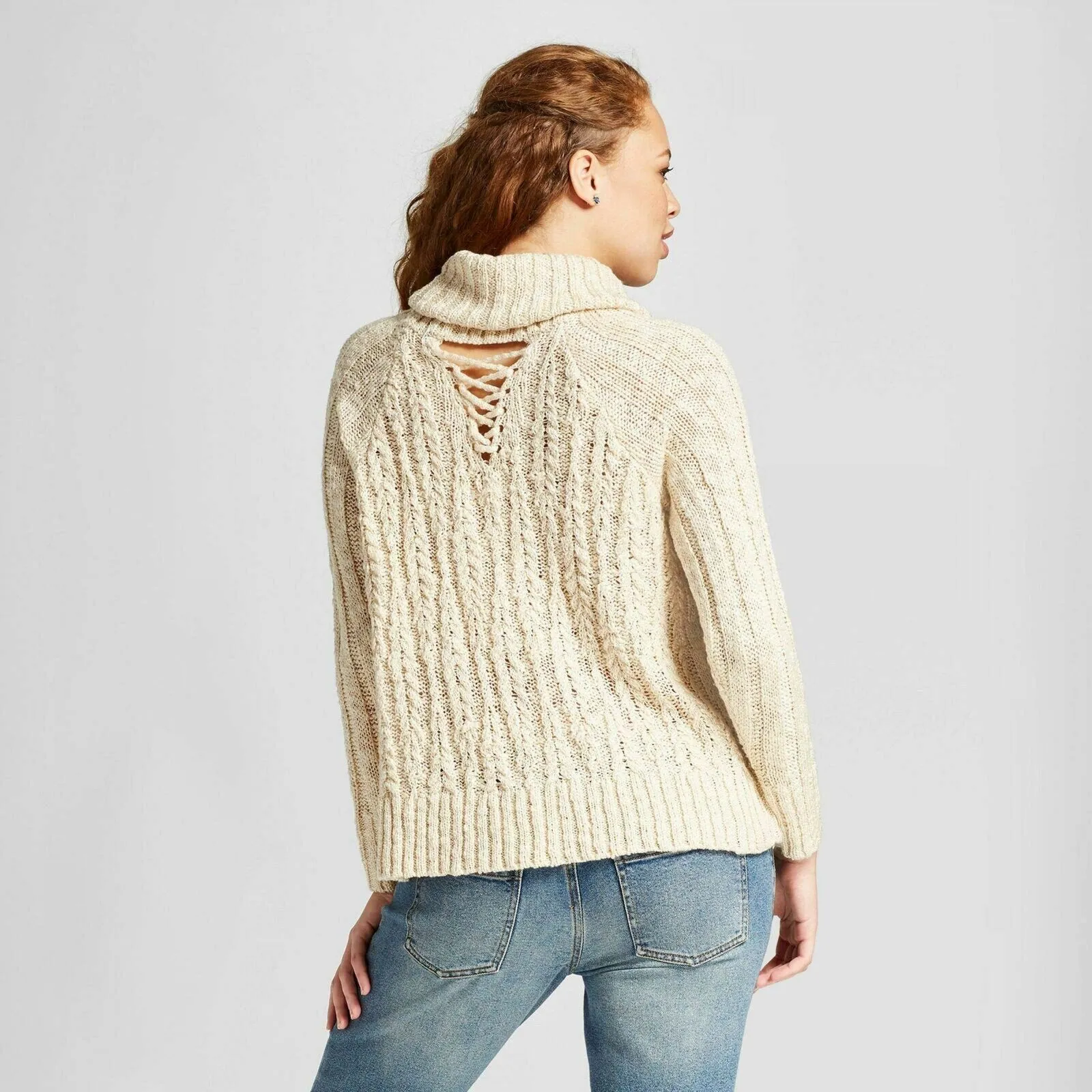 Xhilaration Women's Cowlneck Long Sleeve Lace Up Back Pullover Sweater
