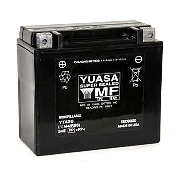 Yuasa Battery Maintenance Free AGM Factory Activated YTX20 Part# YUAM